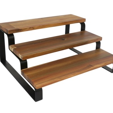 Premium Acacia Wood 3-Tier Spice Step with Metal Frame - Wholesale Kitchen Organization